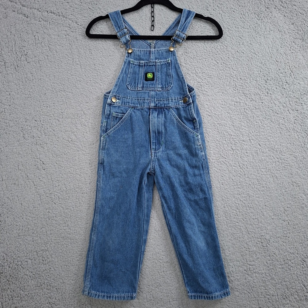 John Deere Kids Denim Overalls Size 5 Blue Workwear Farmcore Bibs 100% Cotton